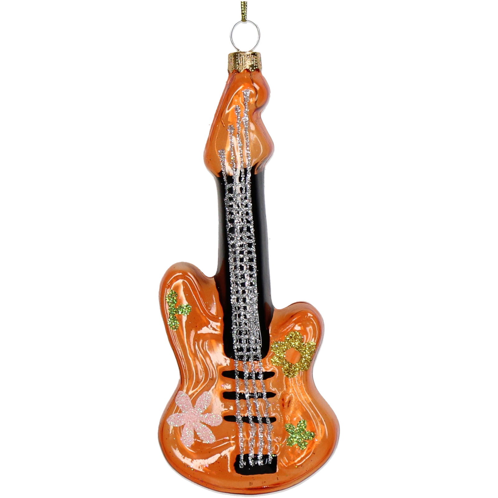 Hd collection Ornament kerstbal Retro Gitaar Glas Oranje 14.9 cm - 