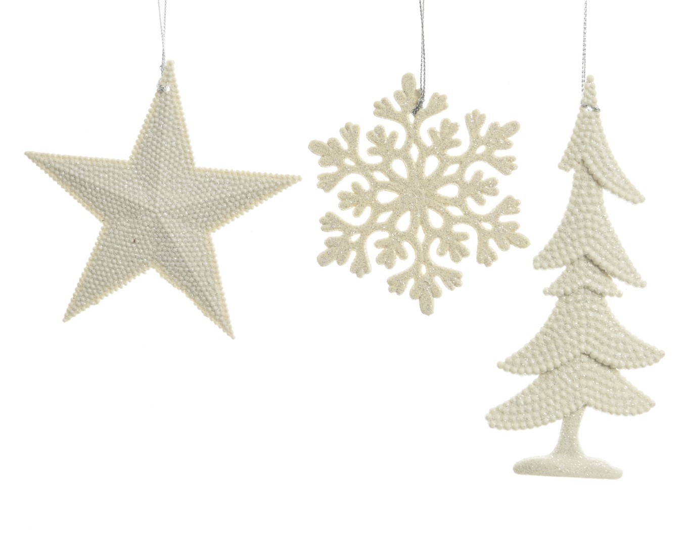 Decoris 10 stuks! Hanger plastic glitter wit - 