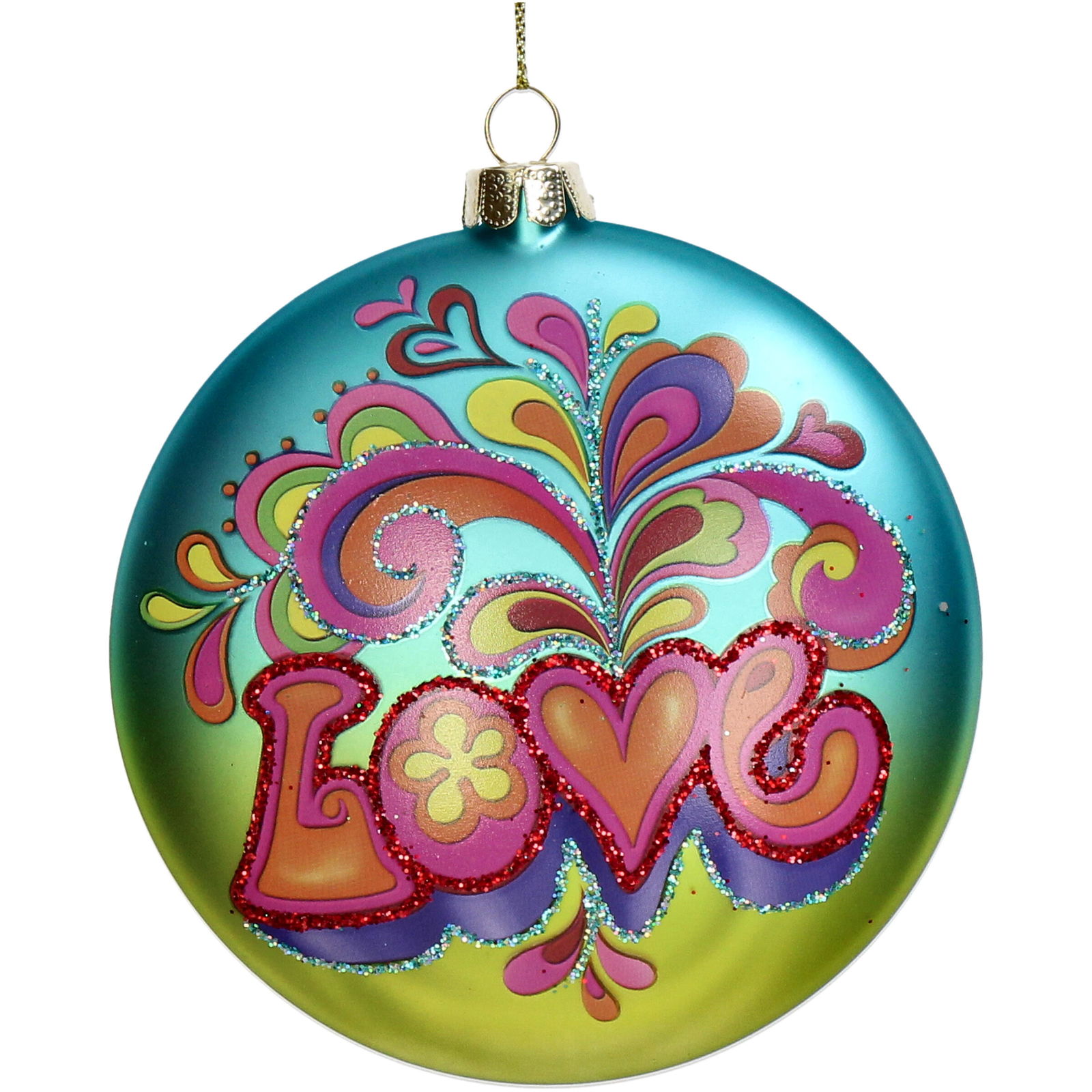 Hd collection Ornament kerstbal Disc Love Glas Blauw 10.8 cm - 