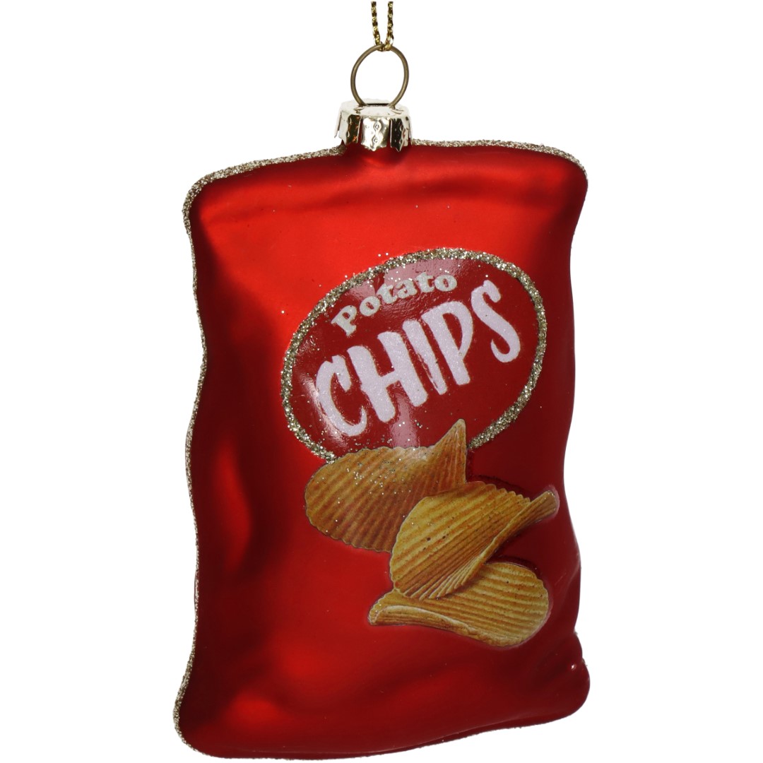 Hd collection Ornament Chips Tas Glas Rood 10cm - 