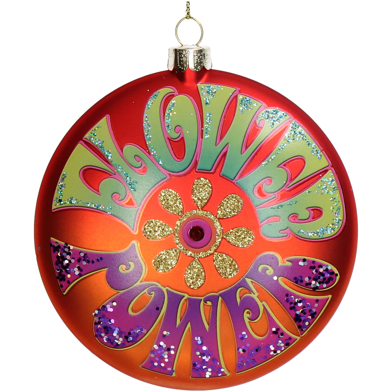 Hd collection Ornament kerstbal Disc Flower Power Glas Oranje 10.8 cm - 