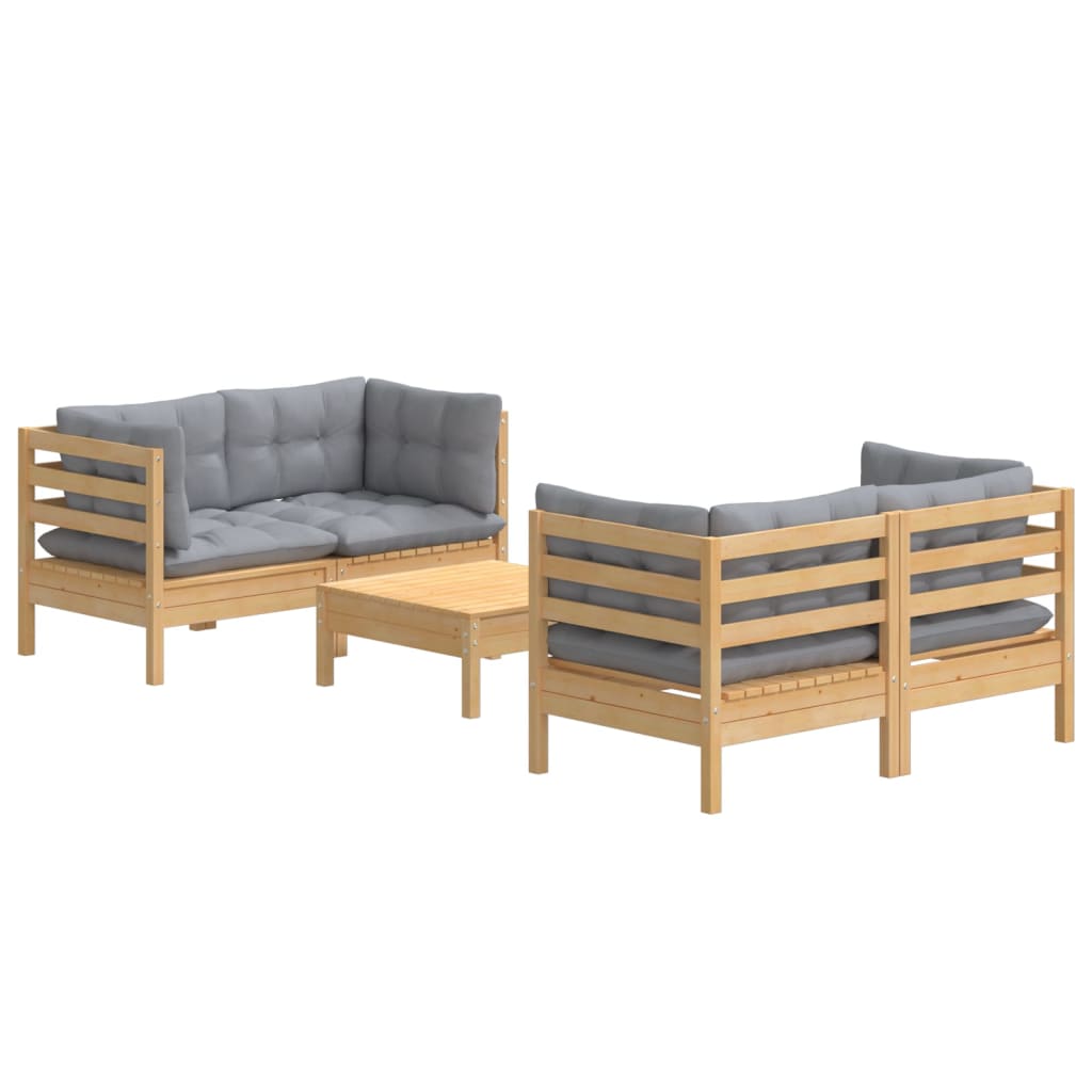 vidaXL 5-delige Loungeset met grijze kussens grenenhout