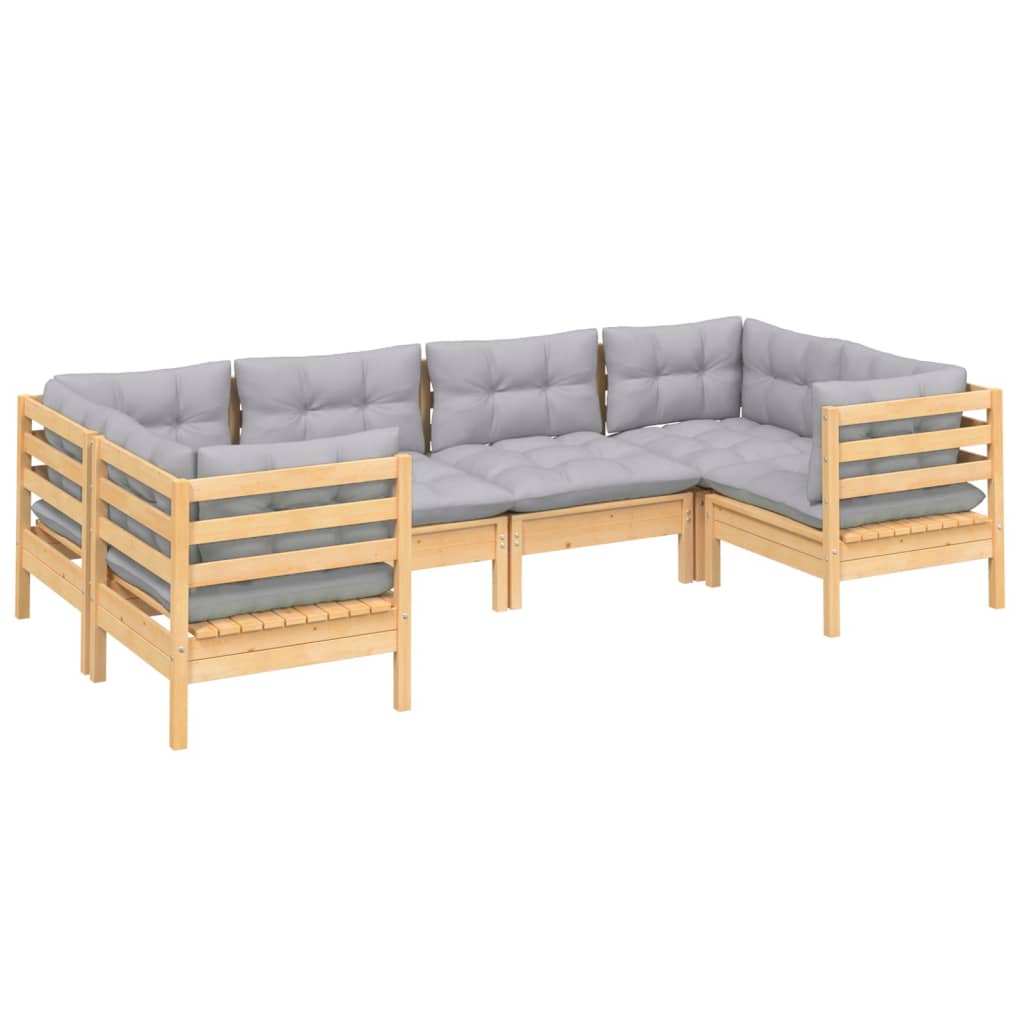 vidaXL 6-delige Loungeset met grijze kussens grenenhout