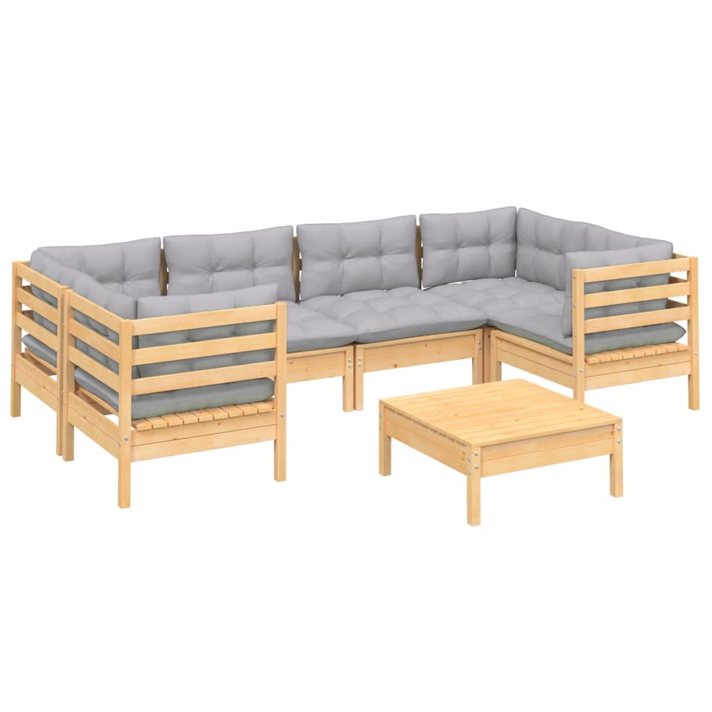 vidaXL 7-delige Loungeset met grijze kussens grenenhout
