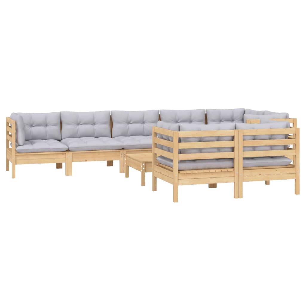 vidaXL 9-delige Loungeset met grijze kussens massief grenenhout