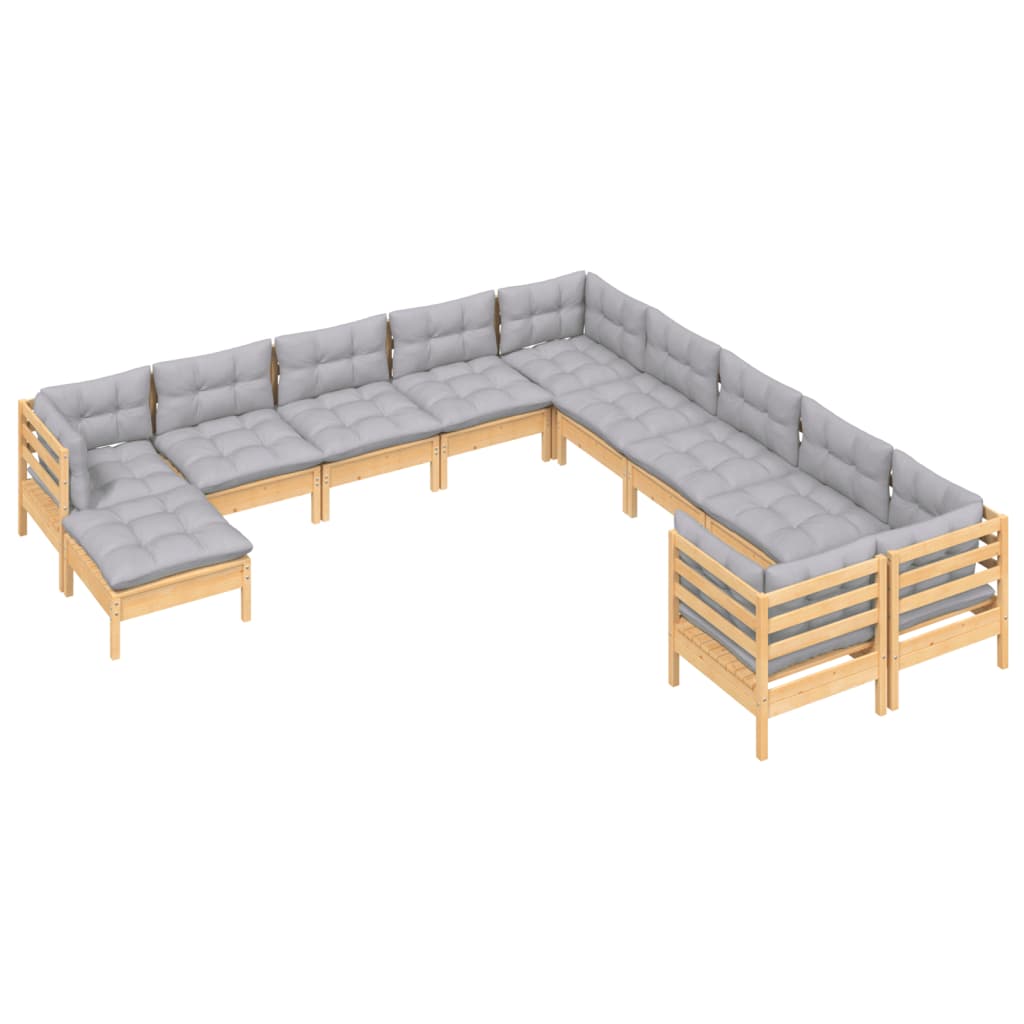 vidaXL 11-delige Loungeset met grijze kussens grenenhout