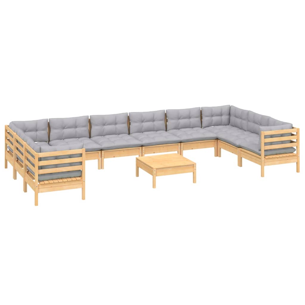 vidaXL 11-delige Loungeset met grijze kussens grenenhout