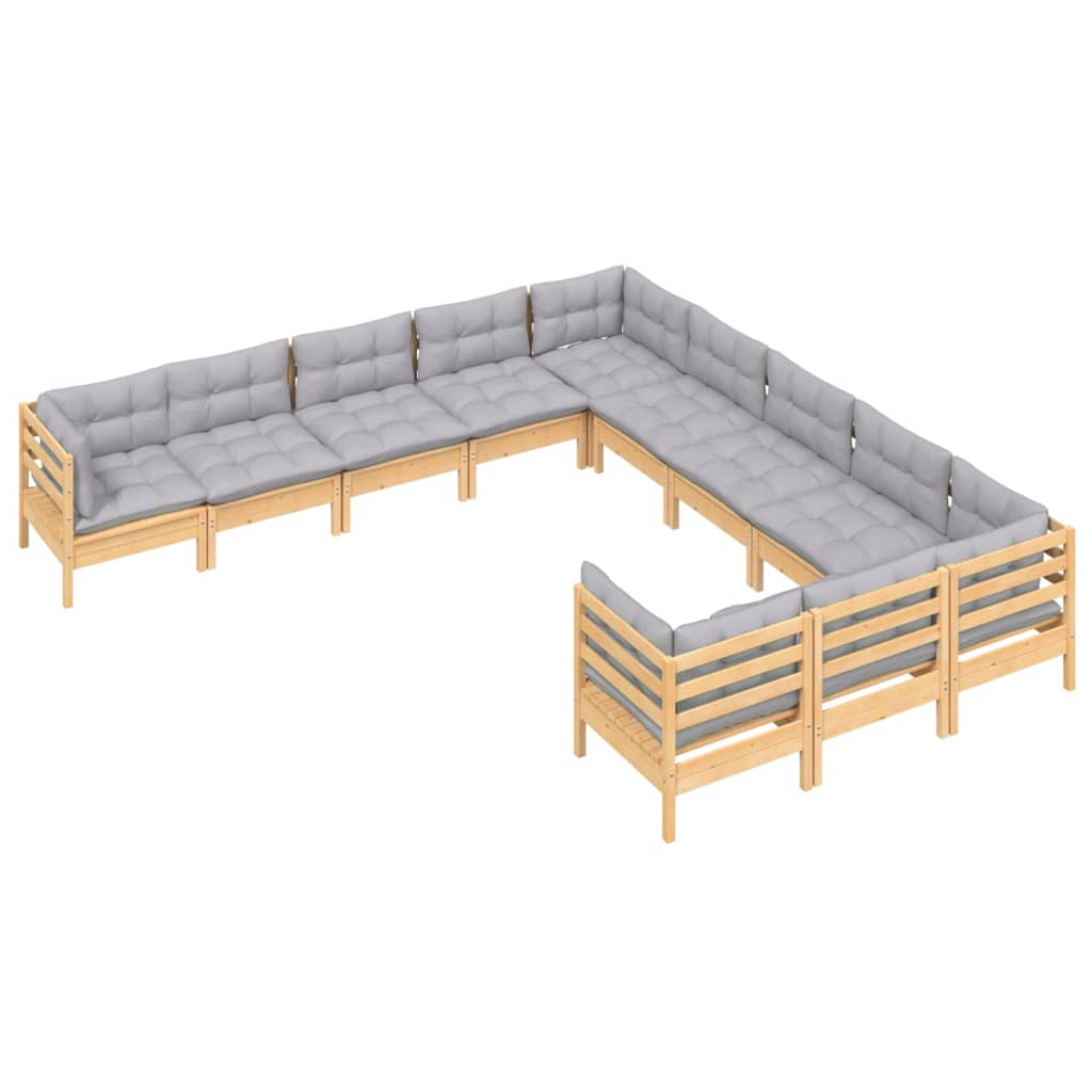vidaXL 11-delige Loungeset met grijze kussens grenenhout