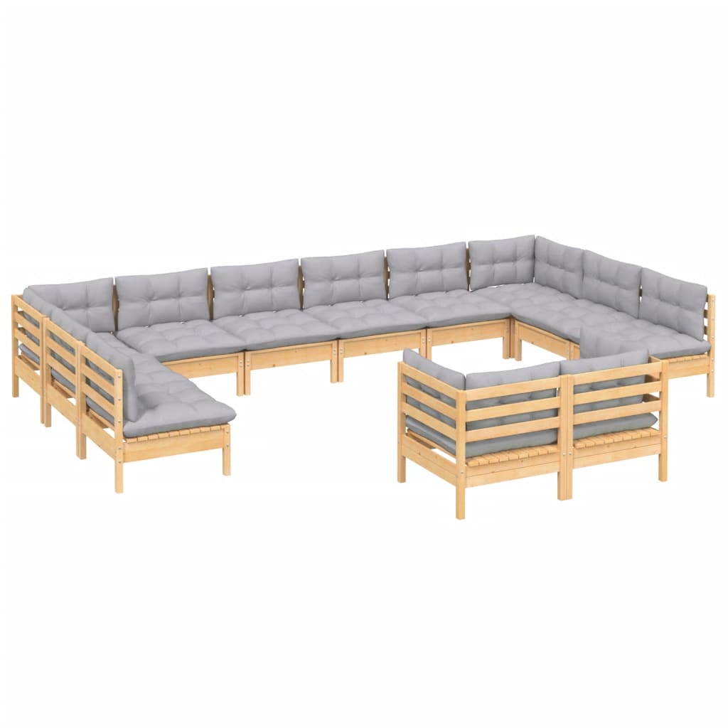 vidaXL 12-delige Loungeset met grijze kussens massief grenenhout