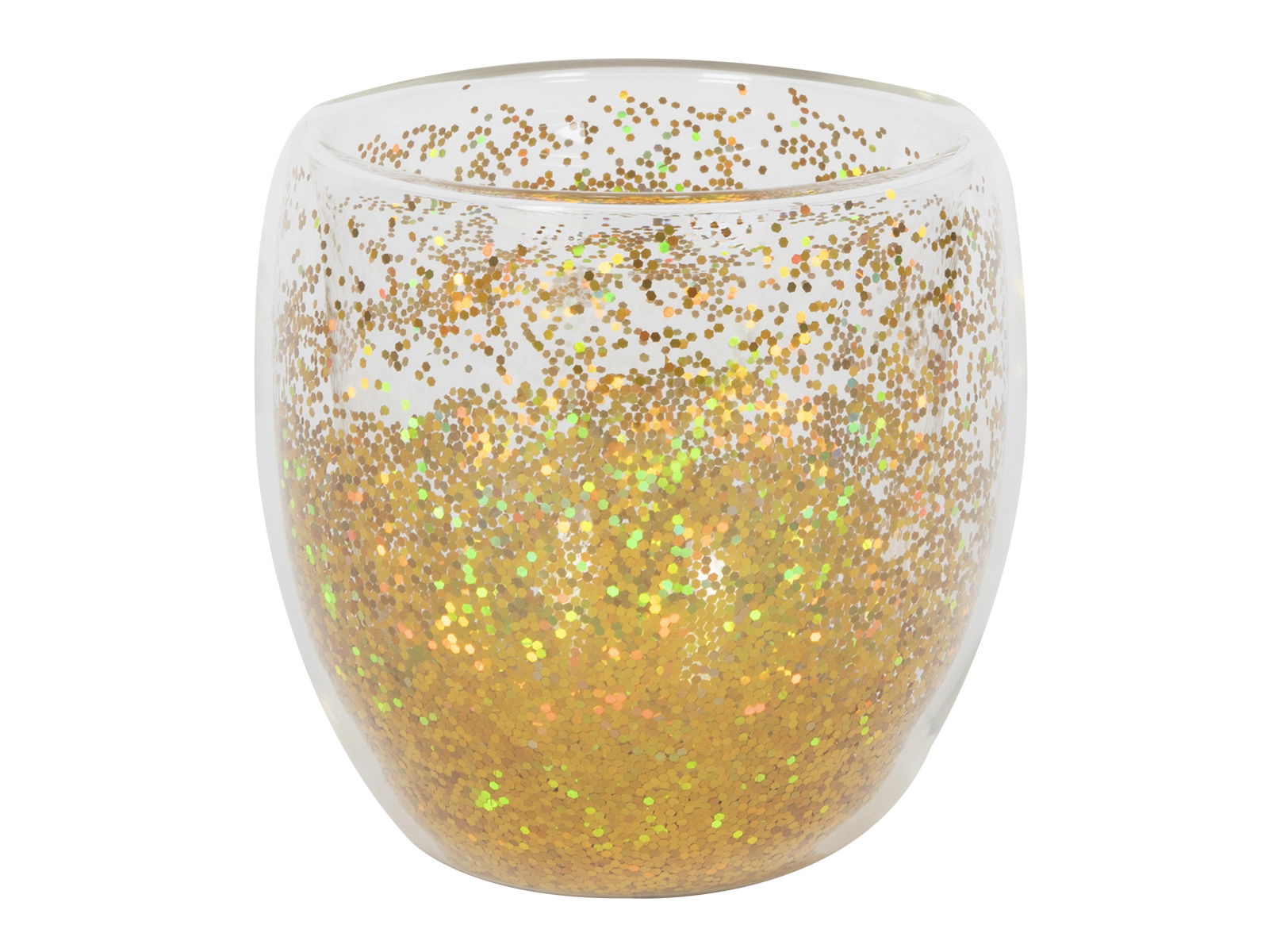 Hit Dubbelw confetti glas, goud, rond, 250ml Td8.3 x Md9 xH8.6 cm - 