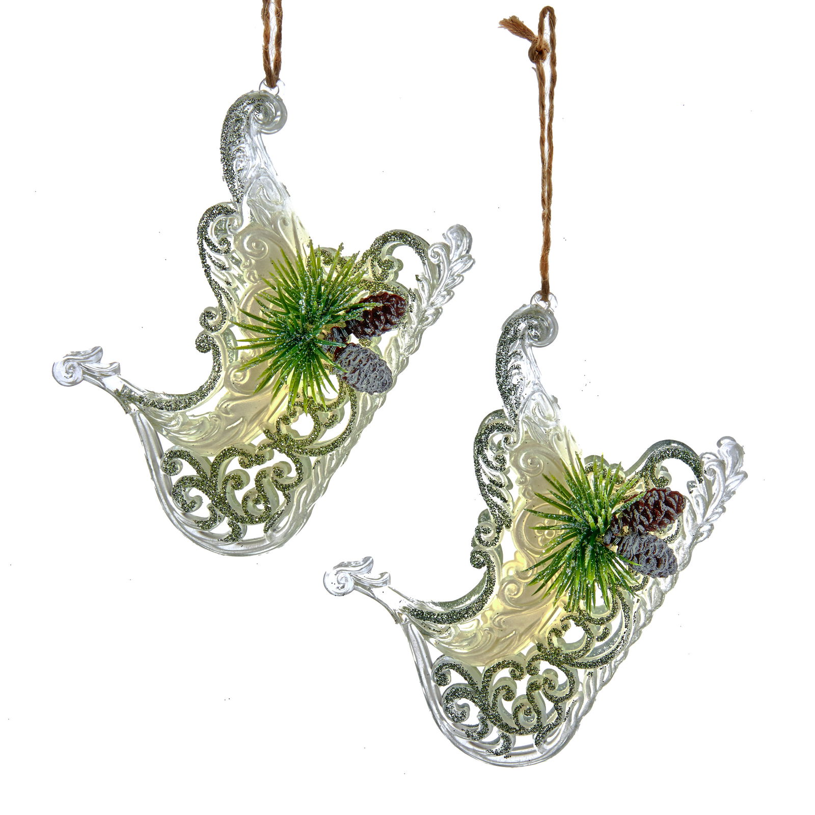 Kurt s adler 4.3 inch Plastic Clear & Ivory W/Sage Gl 10,16x4,318x6,35 cm kerstornament - 