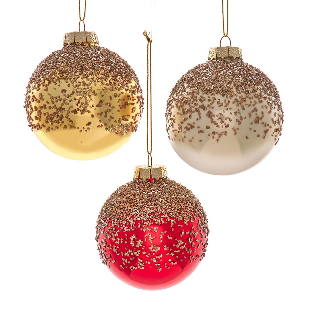 Kurt s adler 80Mm Gls Rd/Go/Iv Glttr Ball Orn 3A 9,906x7,874x7,62 cm kerstornament - 