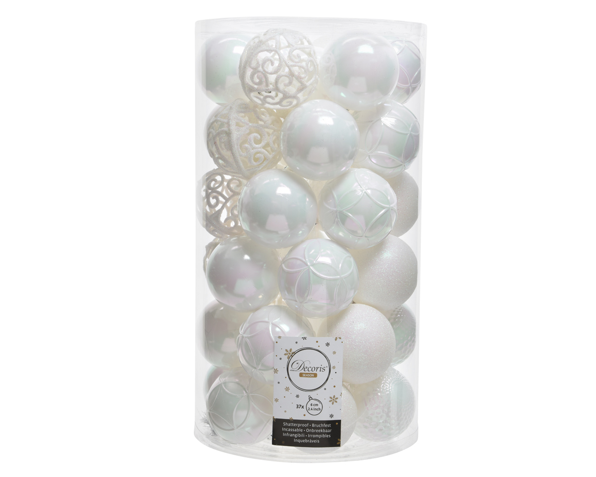 Decoris kerstbal plc mix d6cm wit/iris 37st - 