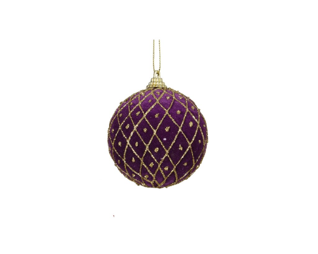Kerstbal foam ruiten met stip 8 cm paars