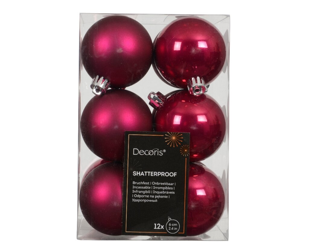12 onbreekbare kerstballen festive pink 6 cm