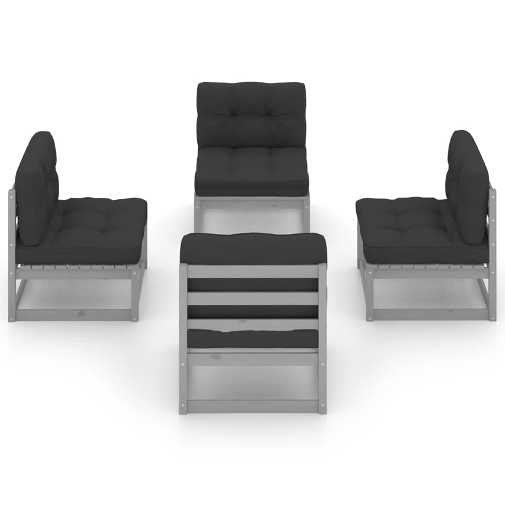 vidaXL 4-delige Loungeset met kussens massief grenenhout