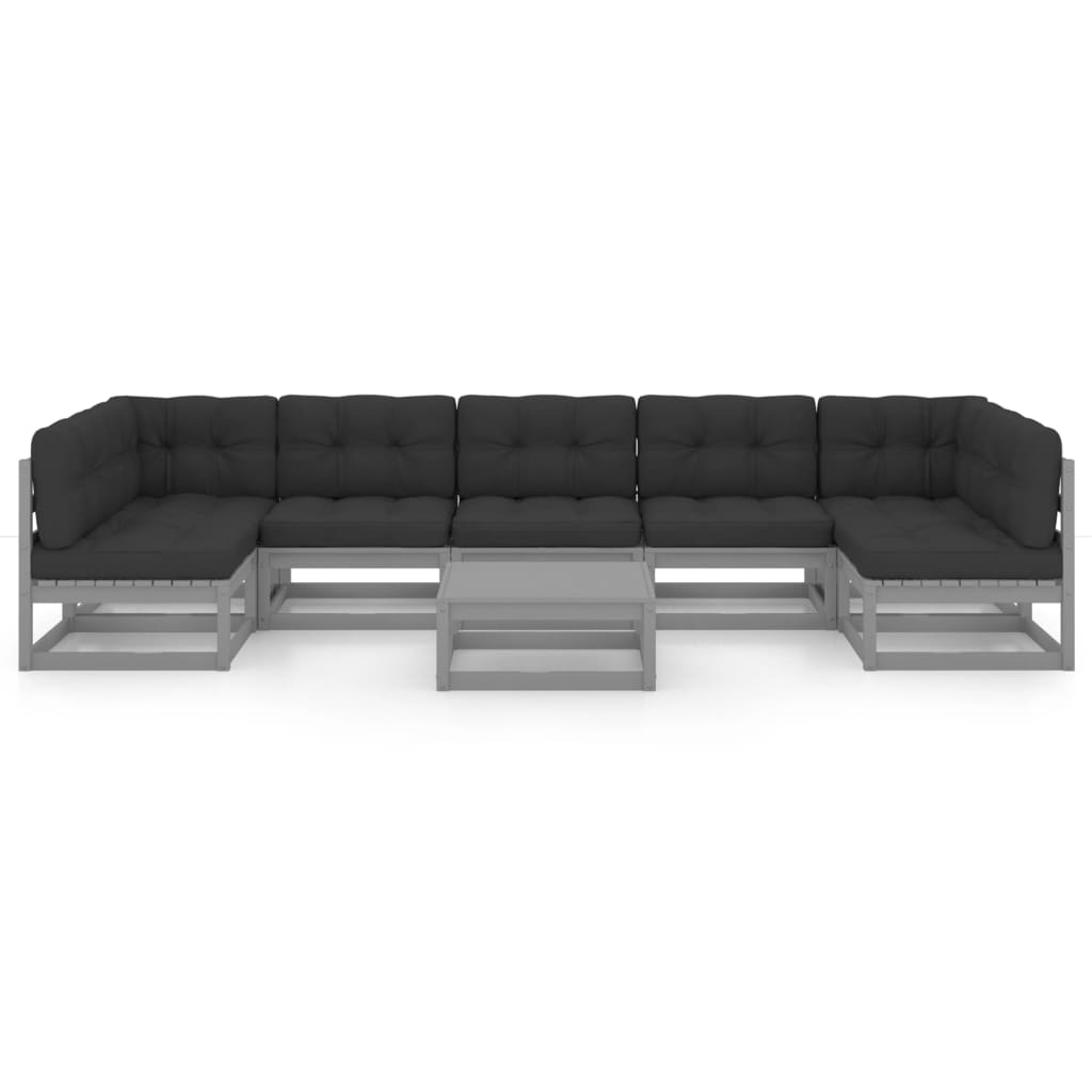 vidaXL 8-delige Loungeset met kussens massief grenenhout grijs