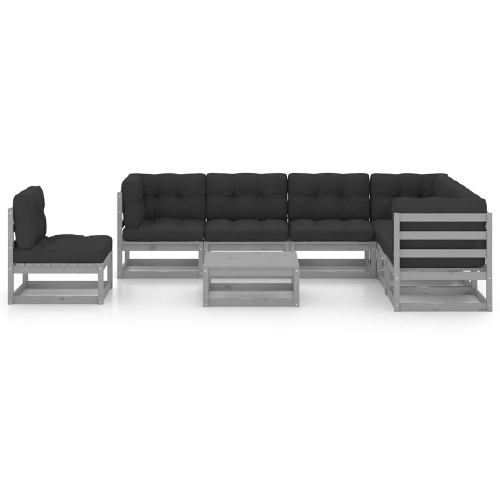 vidaXL 8-delige Loungeset met kussens massief grenenhout grijs