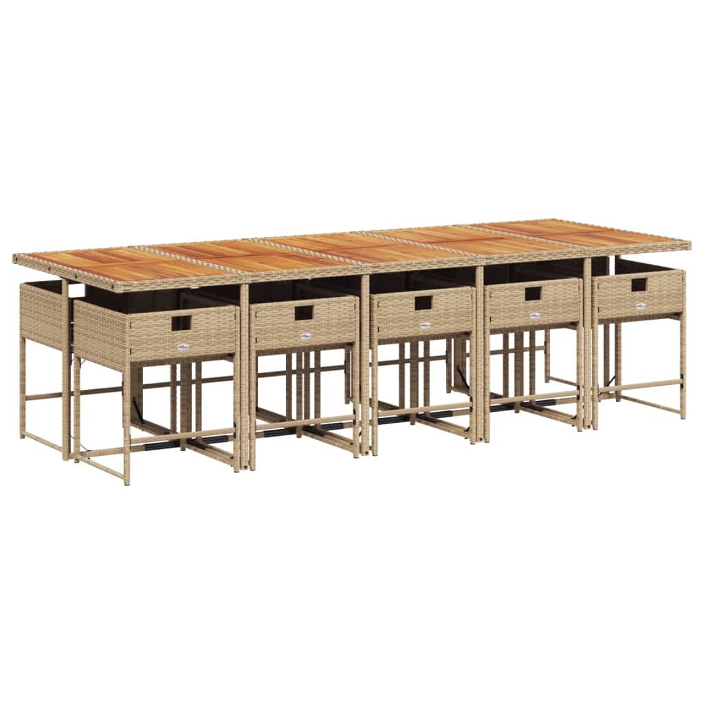 vidaXL 11-delige Tuinset met kussens poly rattan beige