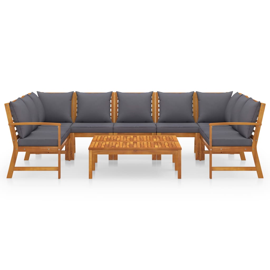 vidaXL 9-delige Loungeset met kussens massief acaciahout