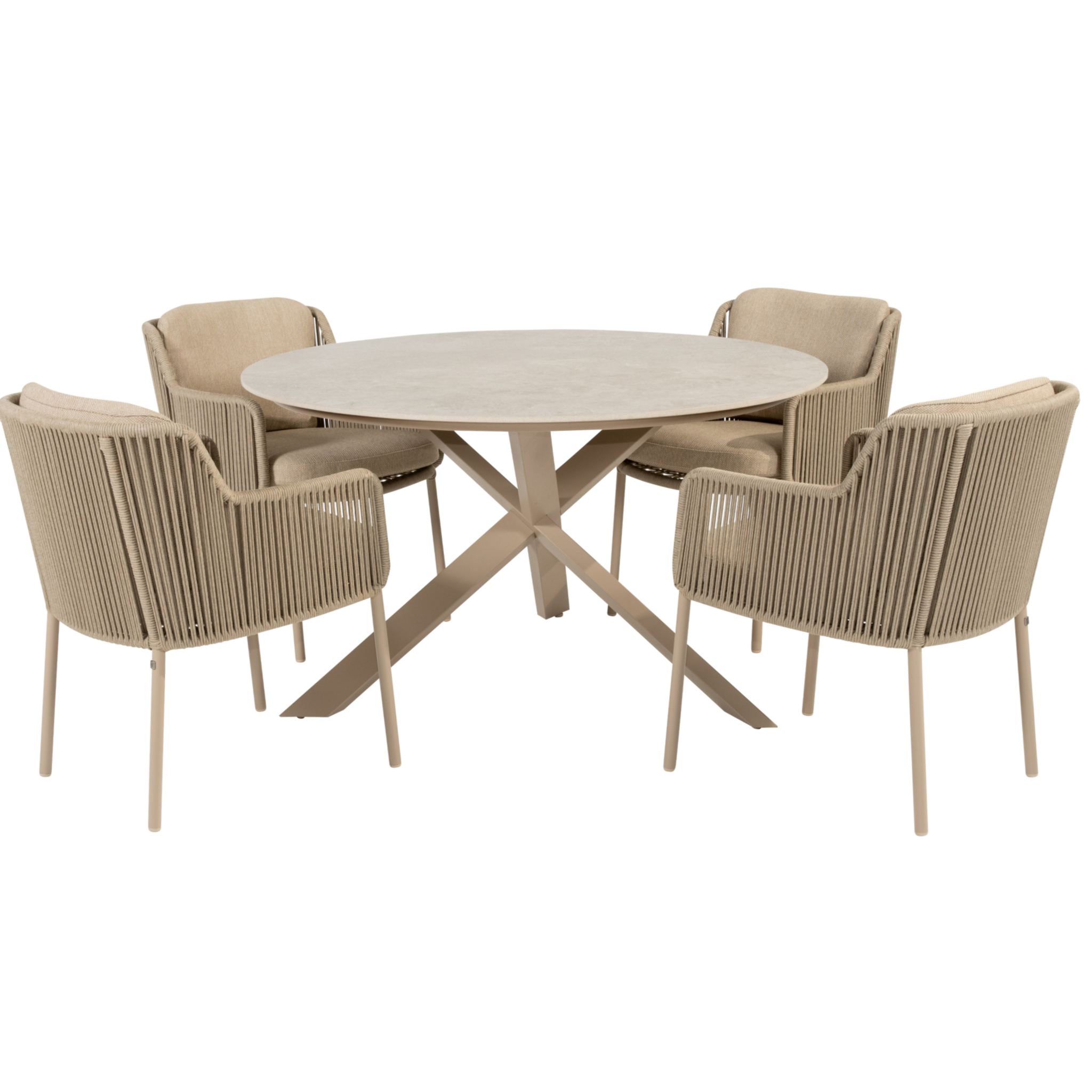 4 Seasons Outdoor Prado Bernini dining tuinset 130xH75 cm rond 5 delig keramiek latte 