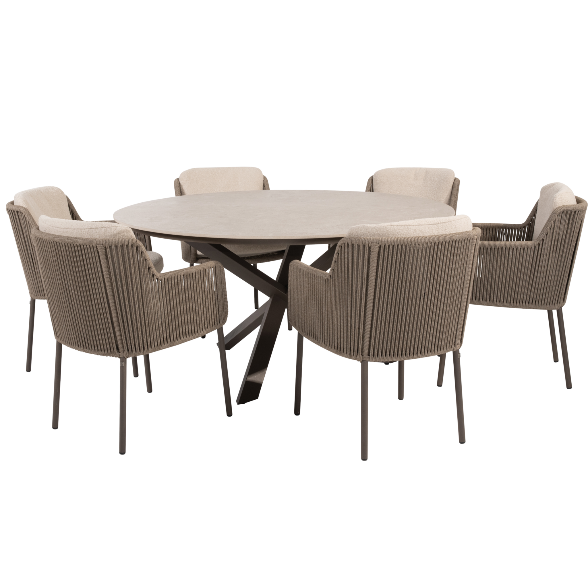 4 Seasons Outdoor Prado Bernini dining tuinset 160xH75 cm rond 7 delig keramiek terre 