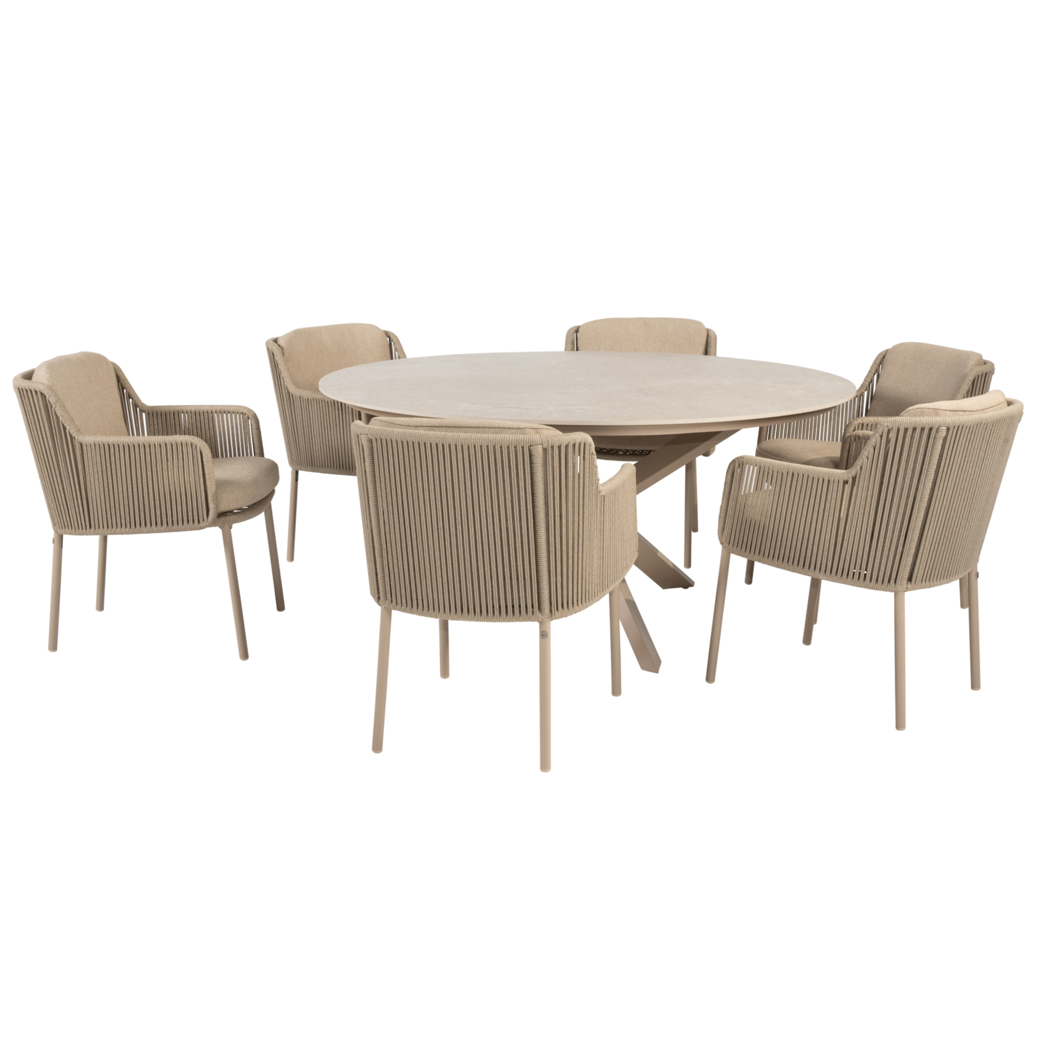 4 Seasons Outdoor Prado Bernini dining tuinset 160xH75 cm rond 7 delig keramiek latte 
