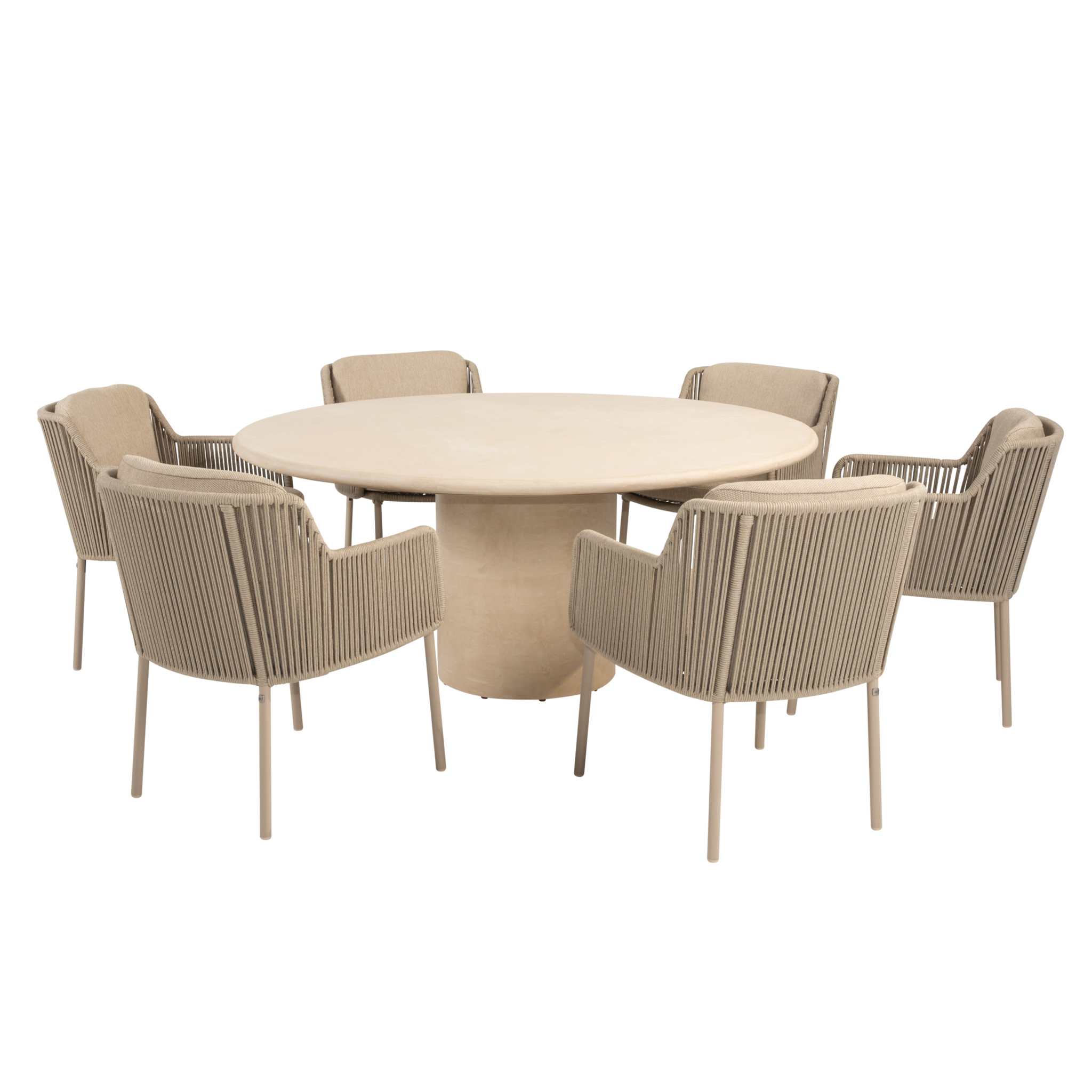 4 Seasons Outdoor Hampton Bernini dining tuinset 160xH75 cm rond 7 delig mortex latte 