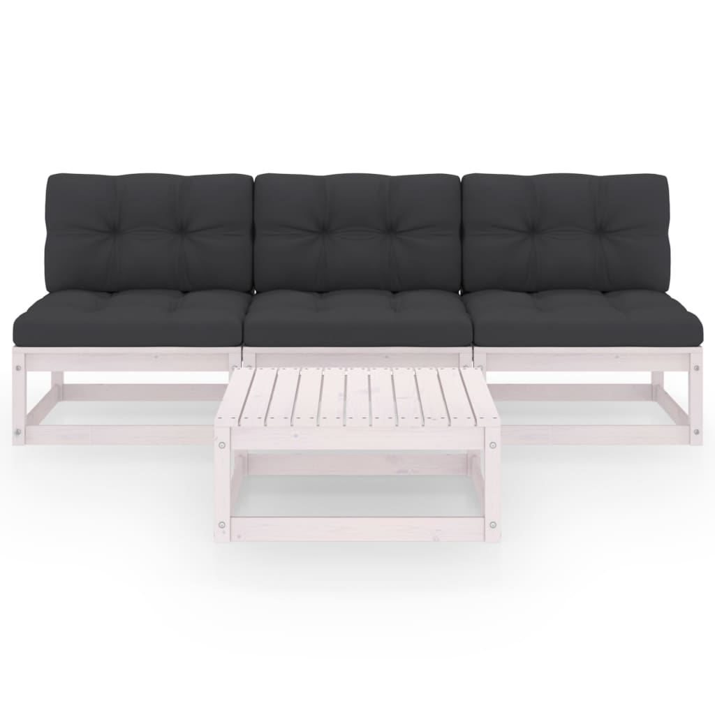 vidaXL 4-delige Loungeset met kussens massief grenenhout