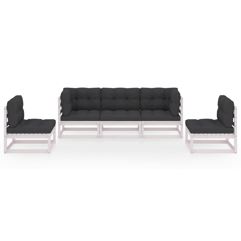 vidaXL 5-delige Loungeset met kussens massief grenenhout