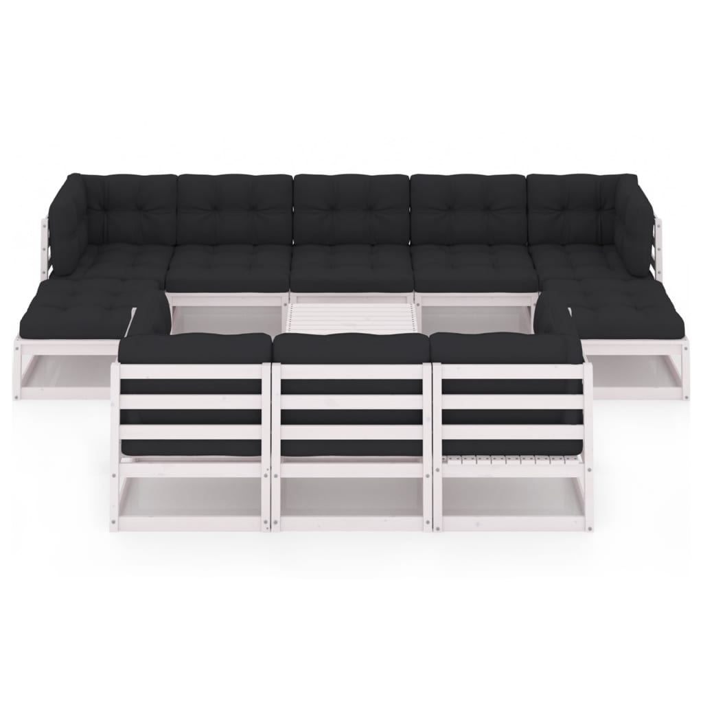 vidaXL 11-delige Loungeset met kussens massief grenenhout wit