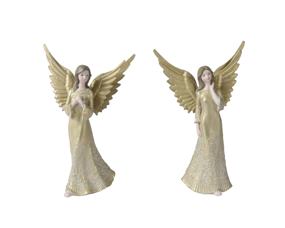 Decoris Engel poly l15b10h30 cm crme/goud a2 kerst - 