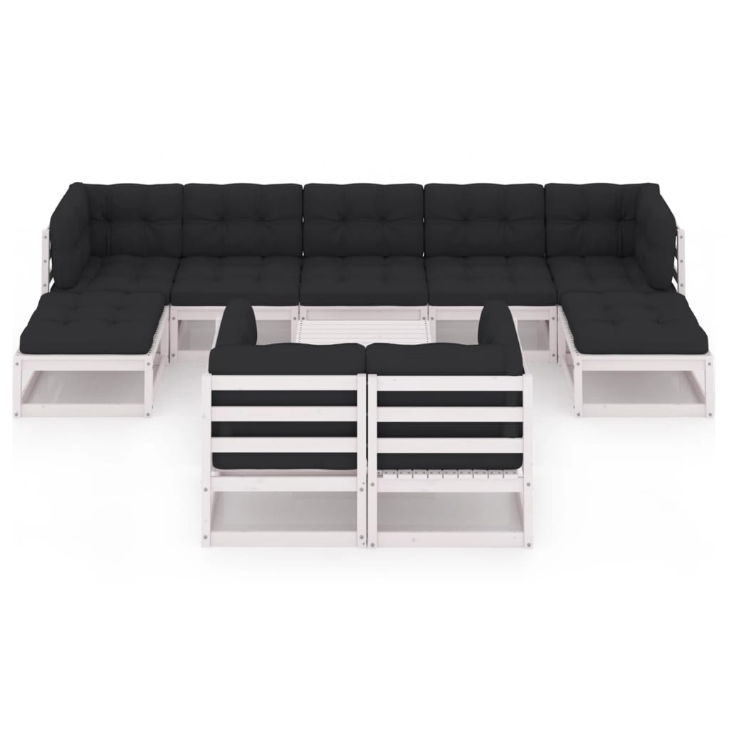 vidaXL 10-delige Loungeset met kussens massief grenenhout wit