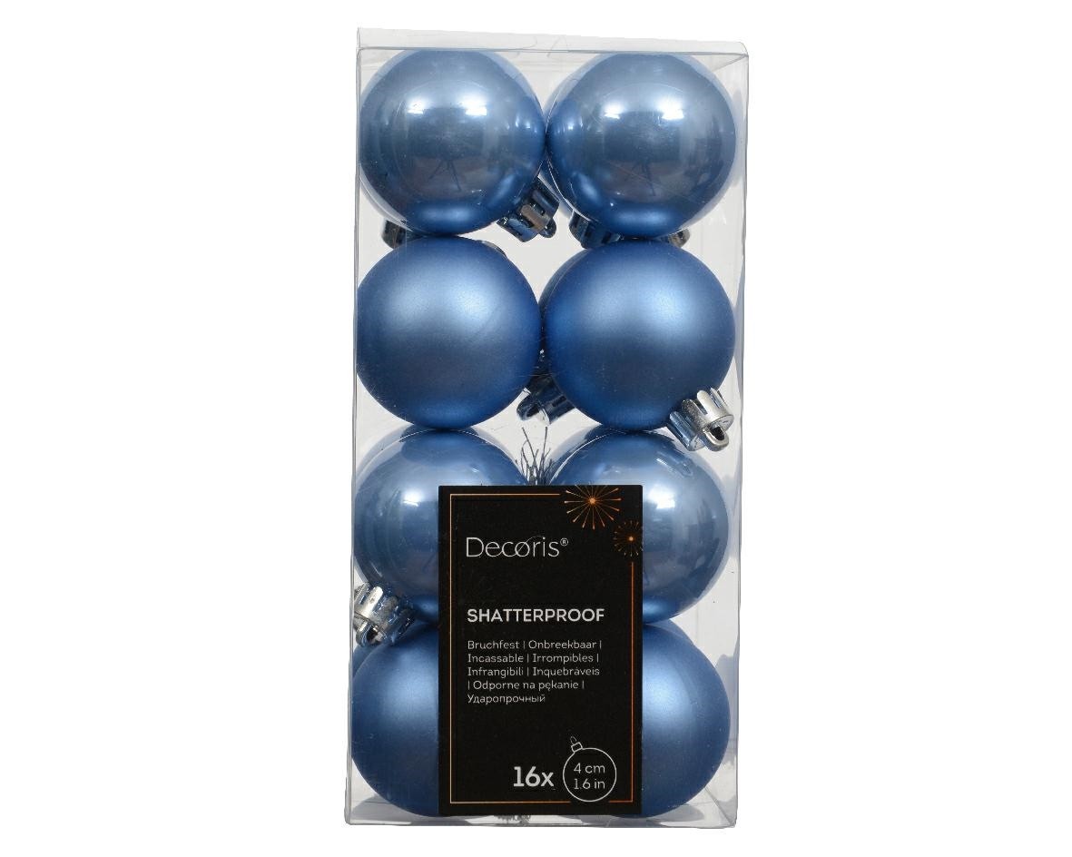 Decoris Kerstbal kunststof d4 cm sky blauw 16 st  - 