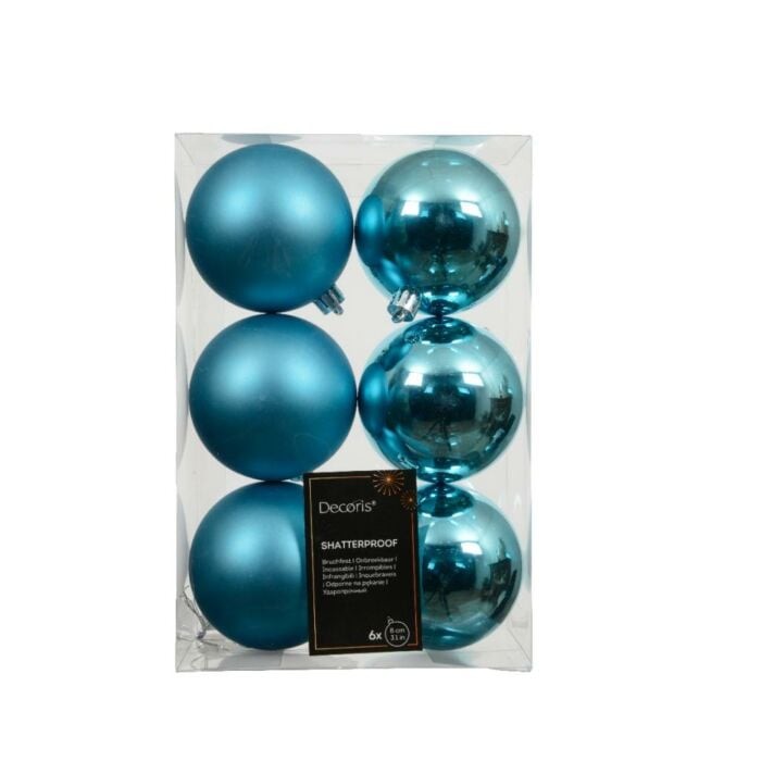Decoris Kerstballen kunststof d8 cm blauw 6 st  - 