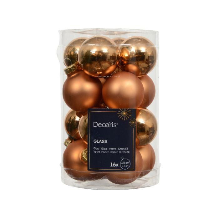 Decoris Kerstballen glas d3,5 cm brandy 16 st  - 