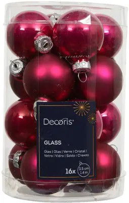Decoris Kerstballen glas d3,5 cm pink 16 st  - 