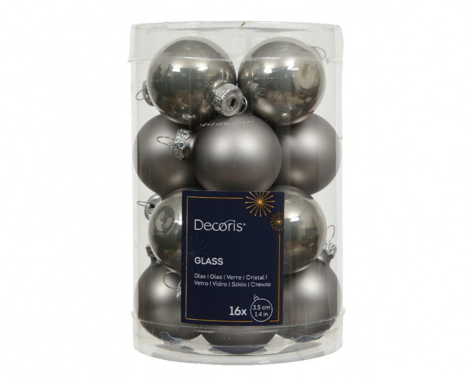 Decoris Kerstbal glas d3,5 cm zacht grijs 16 st  - 