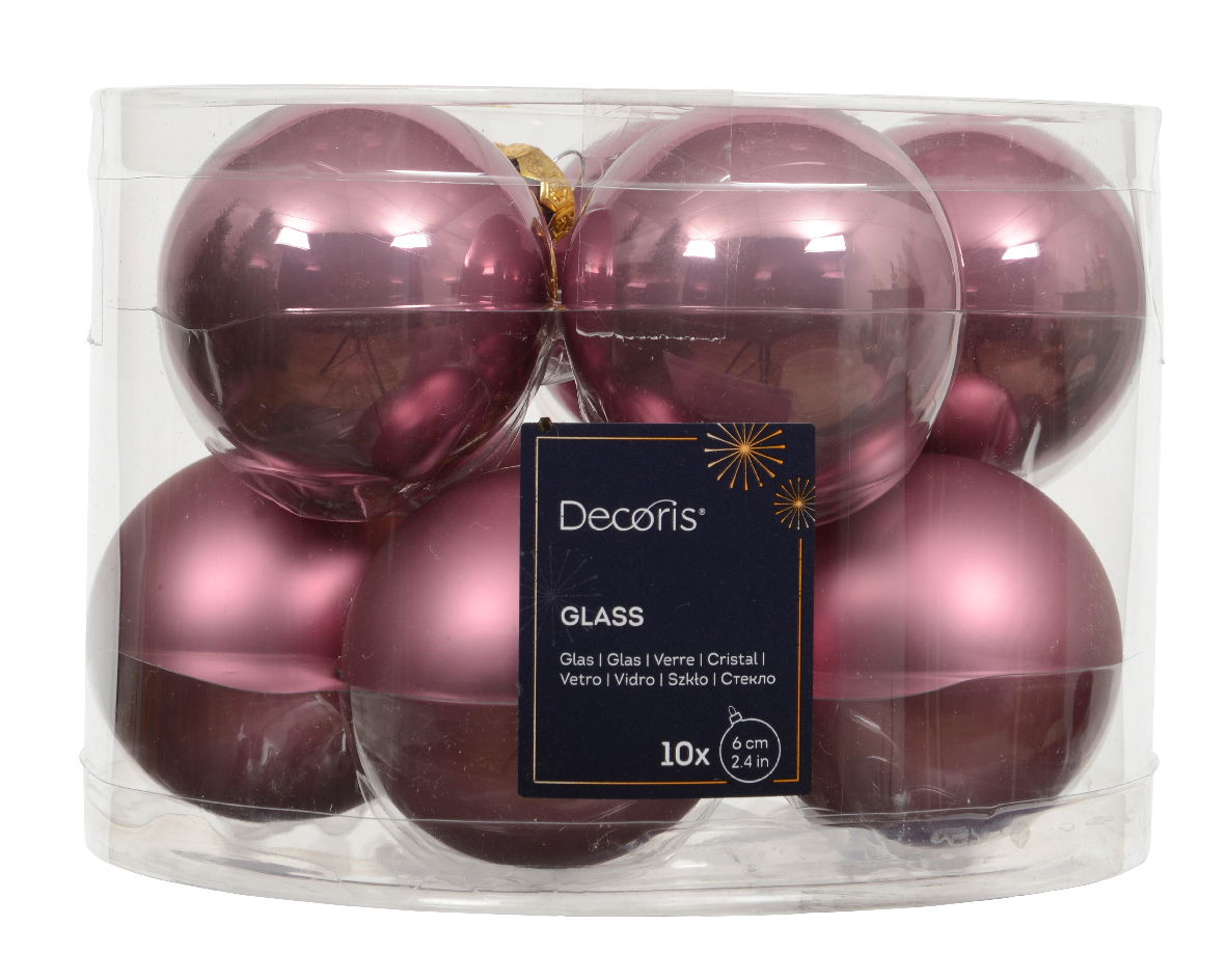 Decoris Kerstballen glas d6 cm vintge roze 10 st  - 