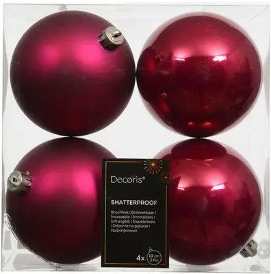 Decoris Kerstballen kunststof d10 cm pink 4 st  - 