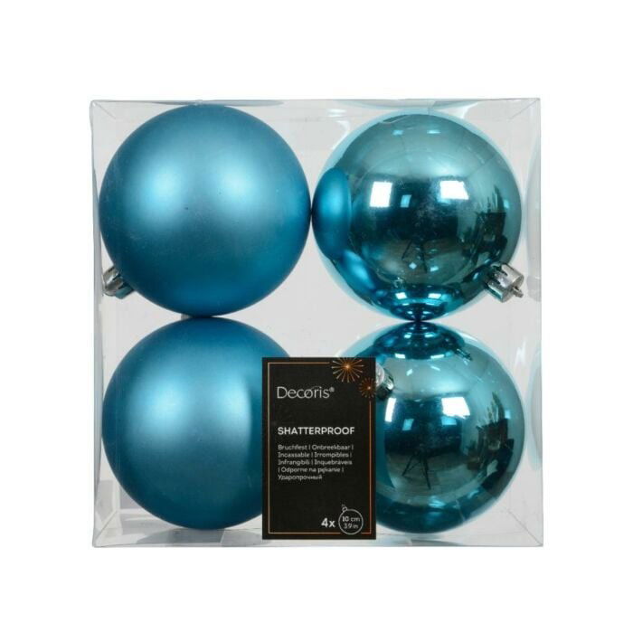 Decoris Kerstballen kunststof d10 cm blauw 4 st  - 
