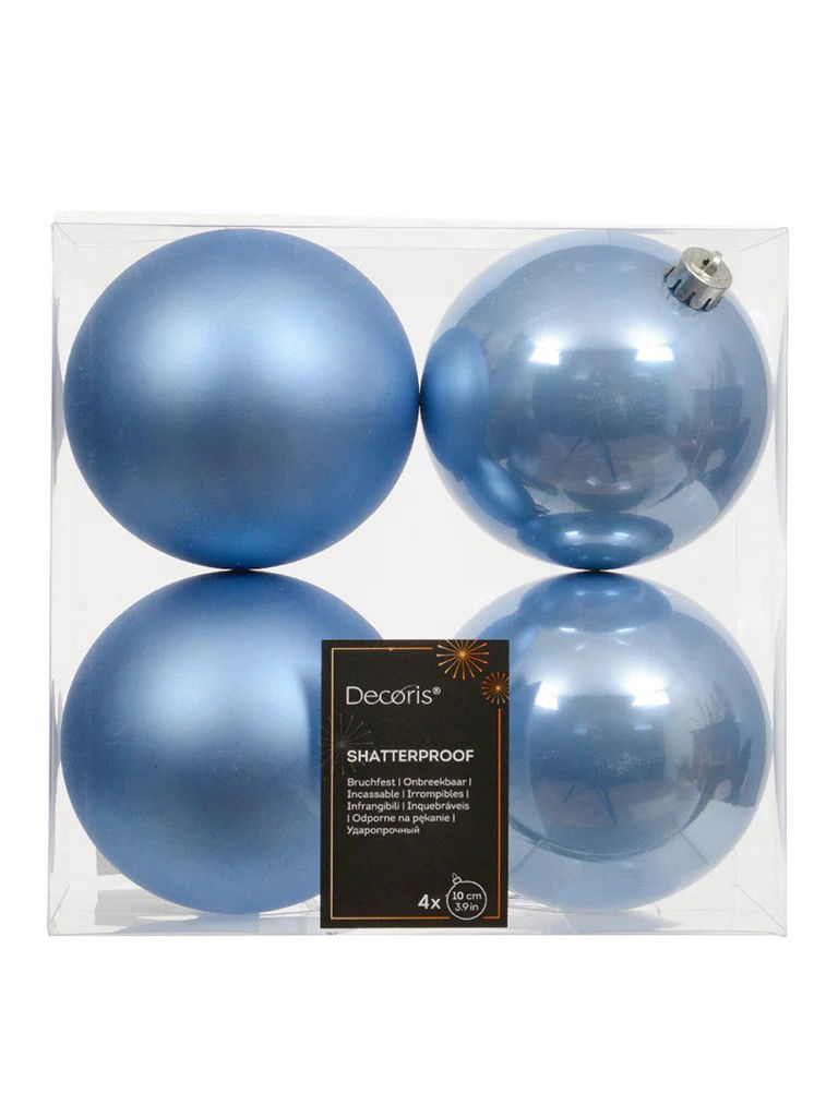Decoris Kerstbal kunststof d10 cm sky blauw 4 st  - 