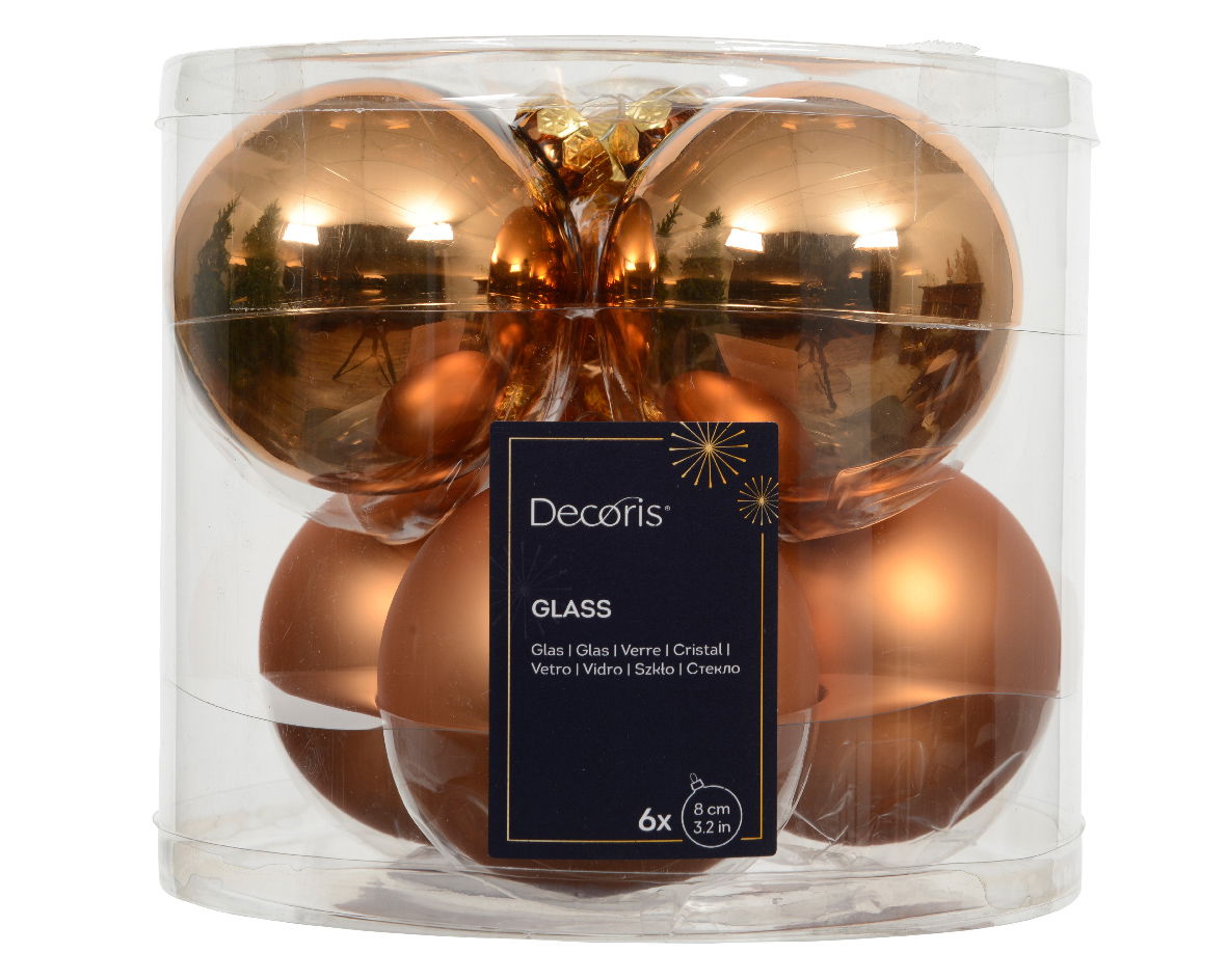 Decoris Kerstballen glas d8 cm brandy 6 st  - 