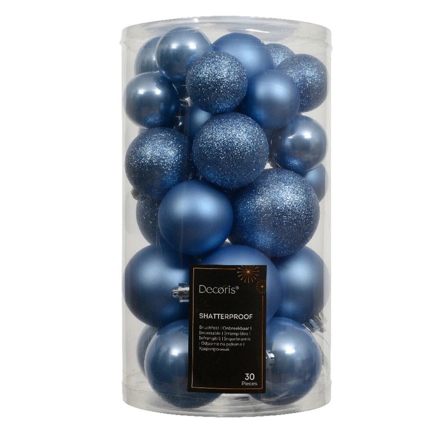 Decoris Kerstbalmix kunststof d6 cm sky blauw 30 st  - 