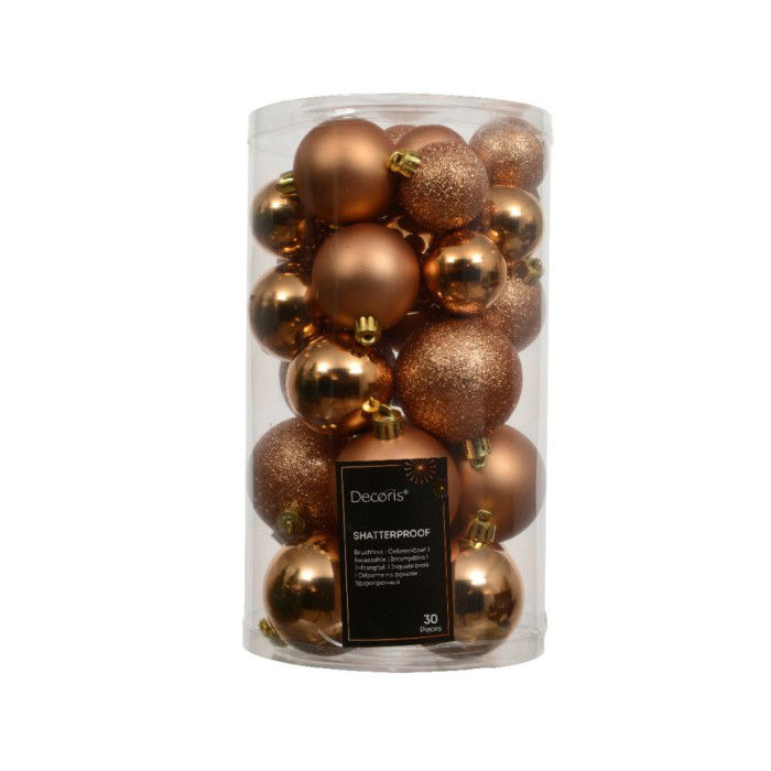 Decoris Kerstbalmix kunststof d6 cm brandy 30 st  - 