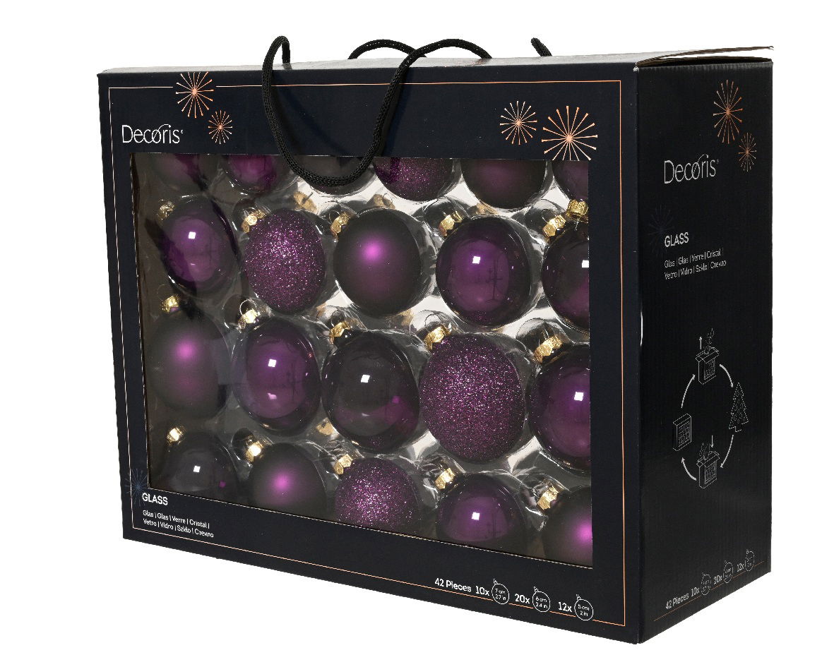 Decoris Glazen kerstballen in koffer vijg 42 st  - 