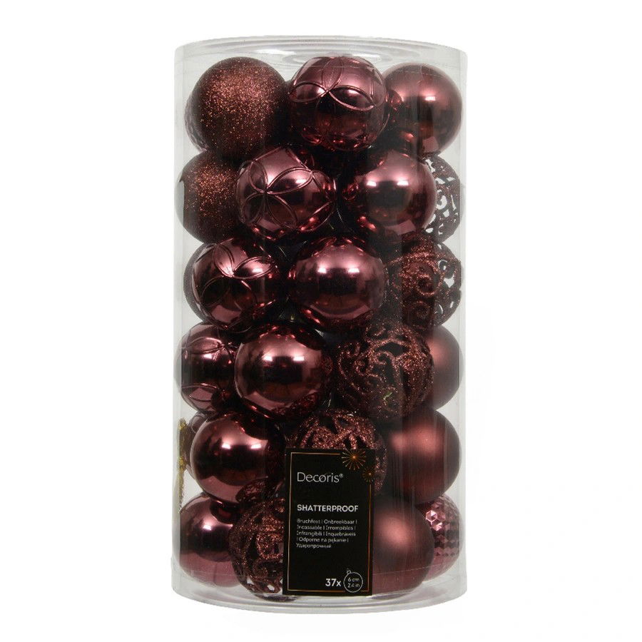 Decoris Kerstballen kunststof d6 cm maroon 37 st  - 