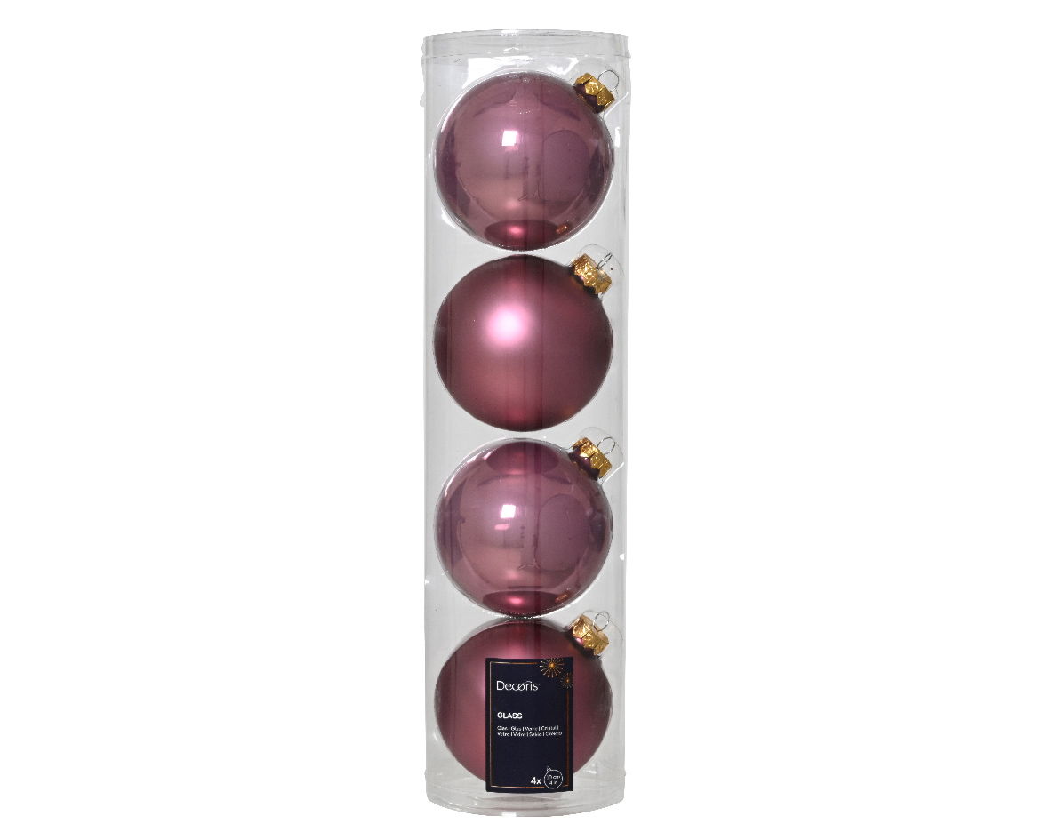 Decoris Kerstballen glas d10 cm vintageroze 4 st  - 