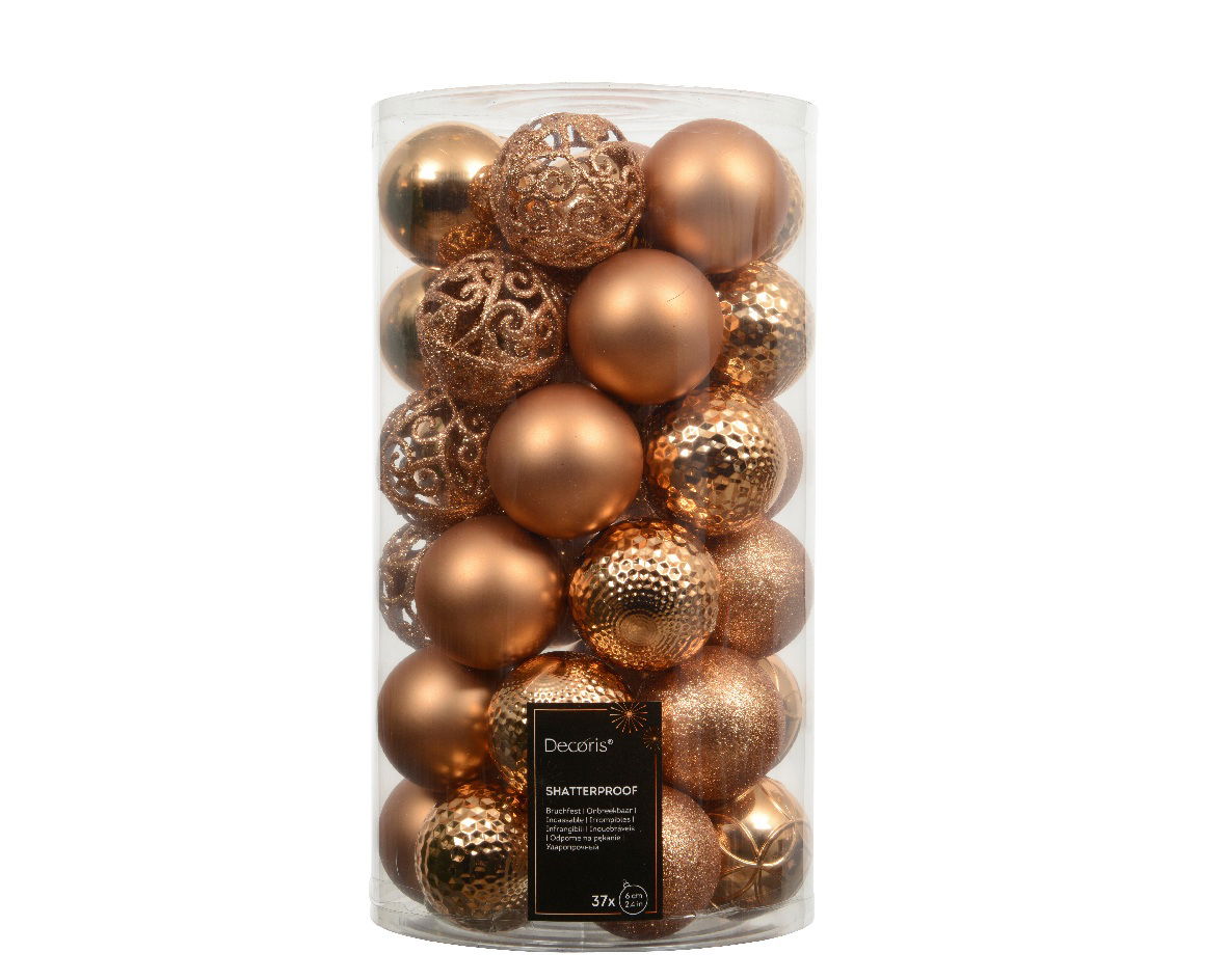 Decoris Kerstballen kunststof d6 cm brandy 37 st  - 