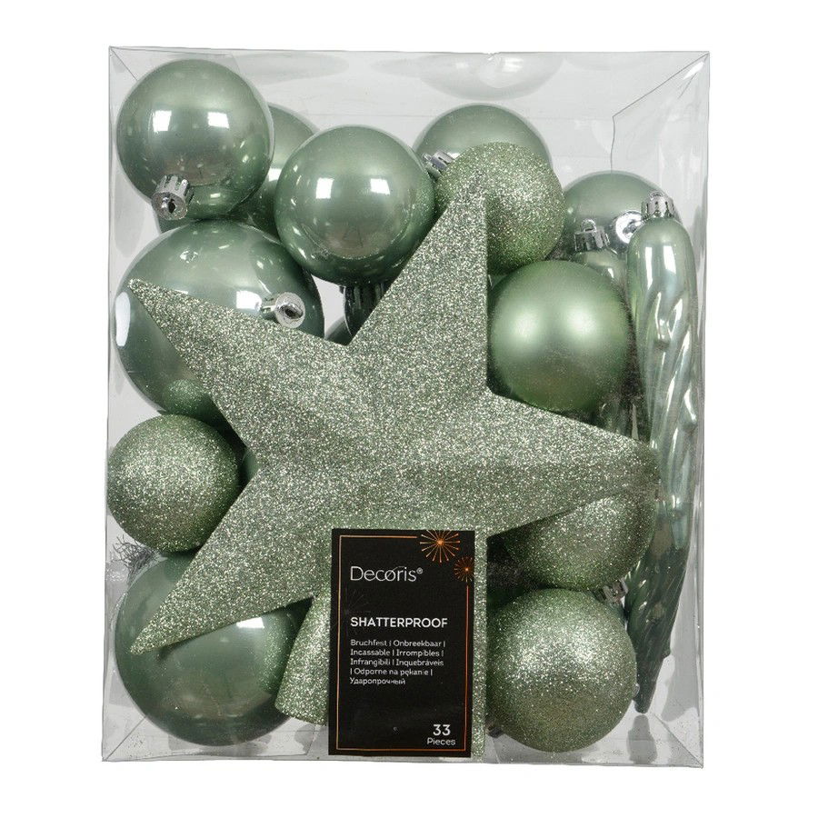 Decoris Kerstbal kunststof d8 cm groen 33 st  - 